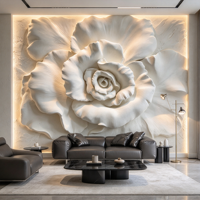 Wallpaper Mural Kustom 3D Motif Bunga Mawar Plester Putih, Wallpaper Latar Belakang TV Ruang Tamu, Dinding Fitur Lorong Mewah