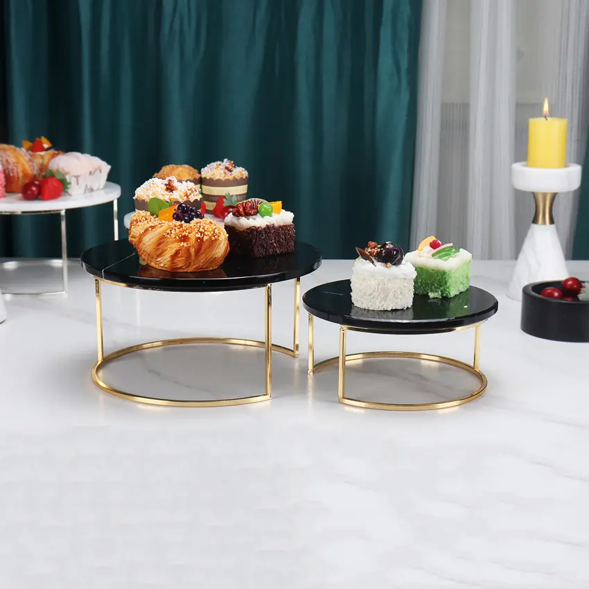 Séparateur de table élégant et rond en marbre nacre pour gâteaux, ensemble de tapis de cuisson pour gâteaux, support de plateau, ensembles de support pour gâteaux