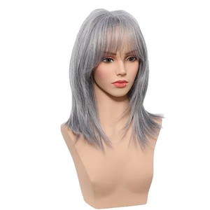 Peluca con Raya Lateral para <span class=keywords><strong>Mujer</strong></span>, Estilo <span class=keywords><strong>Natural</strong></span>, Gris Oscuro, Ligeramente Rizada, Realista, de Fibra de Alta Temperatura, Estilo Europeo Completo, Jiangxi - Product Image 5