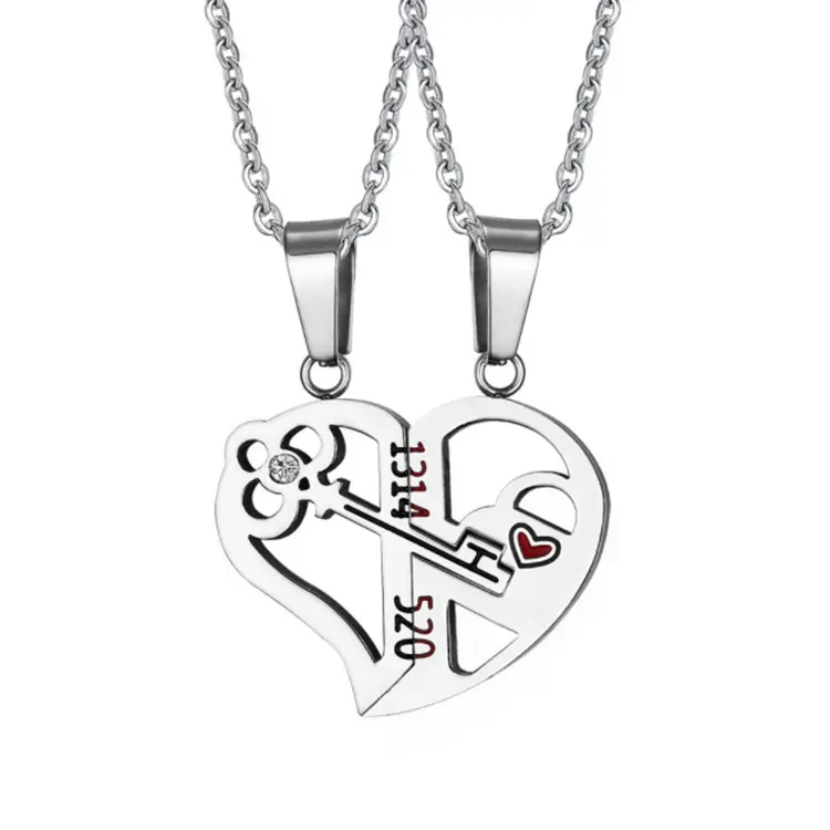 Lock And Key Pendant Necklace Couple Broken Heart Necklace Stainless Steel Meaning Eternal Love Couple Necklace Jewelry Women /