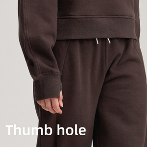 Conjunto Deportivo Lu con Forro Polar, Sudadera con Cierre y Cuello Alto, Chaqueta de Algodón, Pantalones de <span class=keywords><strong>Yoga</strong></span> Anchos con Cordón, Conjunto de 2 Piezas - Product Image 3