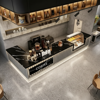 Comptoirs de bar à café/thé boba/boissons pour centres commerciaux, équipés d'éclairage LED durable, personnalisables, écologiques, en acier inoxydable et en bois
