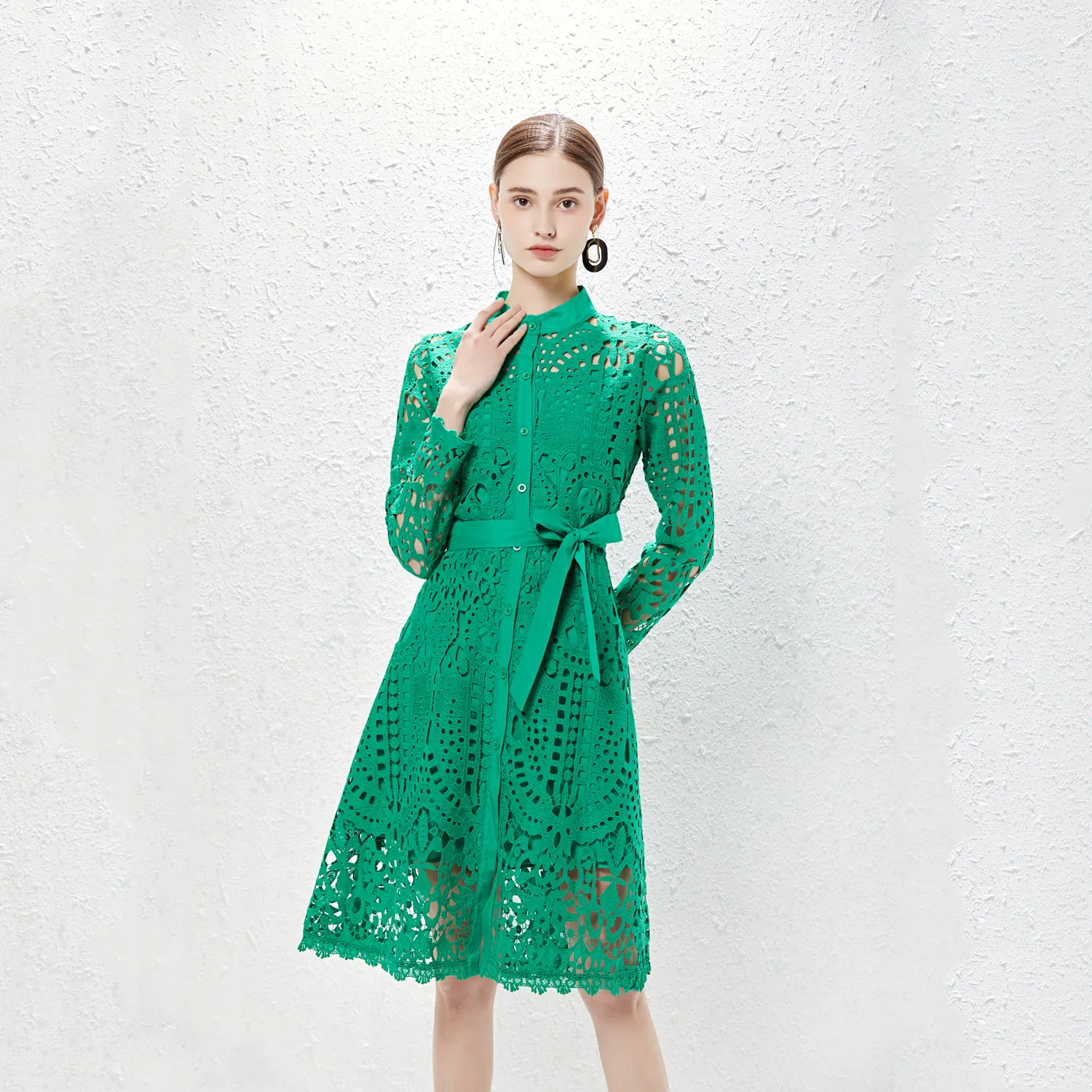 Brand New Women Fashion Single Breasted Designer Crochet Lace Dress