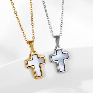 Perhiasan Bebas nikel baja tahan karat Dainty Cross Charm berlapis emas cangkang mutiara liontin salib untuk wanita pria membuat kalung - Product Image 4