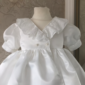 Abito da damigella <span class=keywords><strong>bianco</strong></span> con scollo a V e pizzo per bambine, abito da principessa a maniche corte con fiocco - Product Image 2