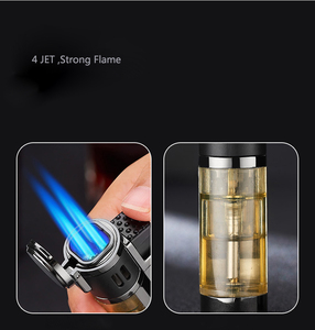 คุณภาพสูง <span class=keywords><strong>4</strong></span> Jet ซิกา<span class=keywords><strong>ร</strong></span>์ไฟฉายบิวเทนไฟแช็กปืนเปลวไฟที่แข็งแก<span class=keywords><strong>ร</strong></span>่งบิวเทนเชื่อมไฟฉายไฟแช็ก - Product Image 4
