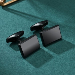 High End Jewelry <b>Blank</b> square Cufflinks Dainty Stainless Steel Black Cuff Links Gift for Men - Product Image 2