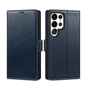 Da Chính Hãng Wallet Folio Trường Hợp RFID Chặn Chủ Thẻ Chân Đế Sốc Hấp Thụ Bảo Vệ Bìa Cho Galaxy S24 Siêu 5G