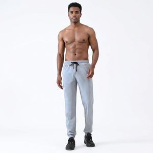 Pantalon de survêtement droit en coton bleu clair pour homme, taille élastique avec cordon de serrage, décontracté, poches latérales, respirant, écologique - Product Image 1