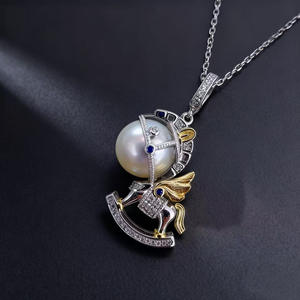 31435DIY <b>Pearl</b> Accessories S925 Silver Pendant Empty Tray Trendy White <b>Gold</b> 8-9mm Round Beads Small Trojan <b>Necklace</b> Pendant - Product Image 3