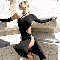UDANCE 2025 ensemble de formation de danse latine vêtements de danse pour femmes vêtements de pratique pour adultes Patchwork découpé Sexy robe moulante à fente haute A76
