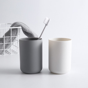 Simple Toothbrush Cup Double Set Pure White Elegant Gray Lightweight Bathroom Cup For Couple Student Dormitory Use - Product Image 1