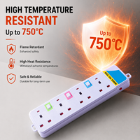 Regleta Profesional de 5 Tomas de Corriente UK, 10A 2500W, con Interruptores Individuales de Color, 3 Puertos IP44, Cable de 2m, Centro de Alimentación Doméstico