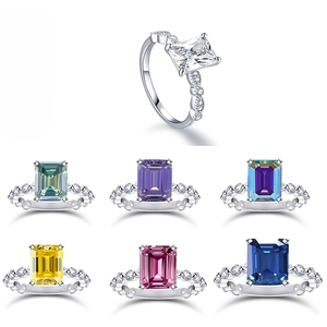 Bijoux fins, bague en argent sterling S925, sertissage à griffes, <span class=keywords><strong>solitaire</strong></span>, 2 carats, taille émeraude, VVS GRA, <span class=keywords><strong>diamant</strong></span> de couleur, moissanite, pour femmes - Product Image 2