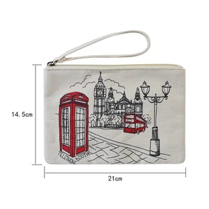 Fashion Pure Cotton Stamped Hand Canvas Zipper <b>Makeup</b> Bag Customized Portable <b>Storage</b> Wash Bag - Product Image 3
