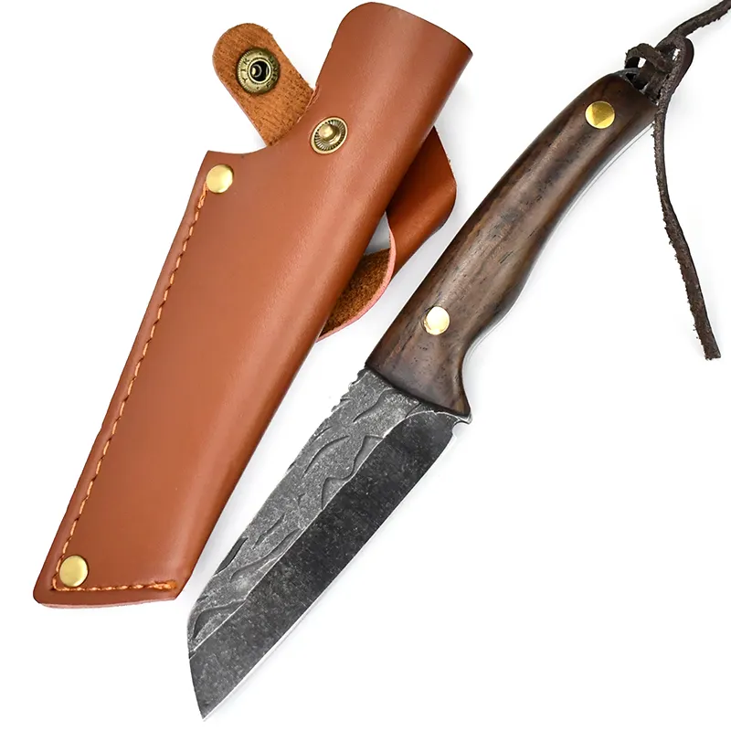 Hot selling Mini fishing knife outdoor hunting Survival camping 440c Steel wood handle portable Fixed Blade Knife with sheath