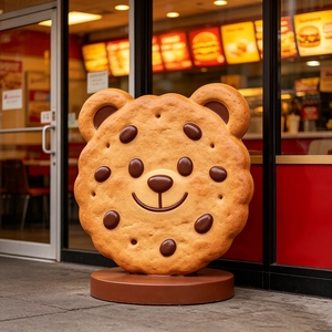 Estatua de oso de fibra de vidrio F002 con diseño de galleta de chocolate, anticorrosión, para exteriores, adorno de paisajismo para plazas, compatible con diseños personalizados. - Product Image 1
