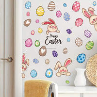 Autocollant mural de Pâques Lapin de dessin animé coloré pour fête, décoration de salon et salle à manger, papier peint auto-adhésif