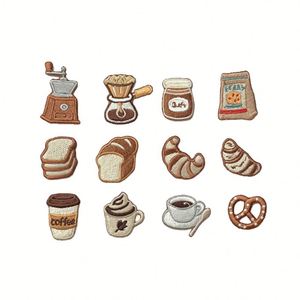 Nuevo Stock: Mini Parche Termoadhesivo Bordado con Diseño de Café y Pan para Etiquetas de Equipaje y Decoración de Bolsos - Product Image 1
