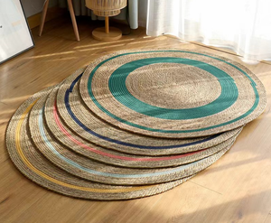 พรมปูพื้นทรงกลมขนาด 80 ซม. สไตล์โบโฮชิค ทำด้วยมือจากเส้นใยปอกระเจา ถักเปียพร้อมพู่ห้อย ขนสั้น ไม่ลื่น เหมาะสำหรับตกแต่งบ้าน - Product Image 2