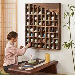 Estante de madera maciza para colgar en la pared, rejilla de almacenamiento para teteras, para exhibir té, para sala de estar, dormitorio, oficina, material Awagi, de una sola capa - Product Image 2