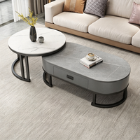 Ensemble de tables basses modernes en pierre et bois de luxe léger pour salon, design combiné décoratif