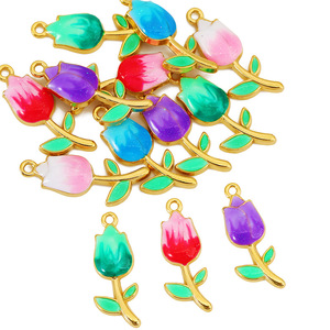 Colgante de flor de tulipán de acero inoxidable para la elaboración de collares, componentes de joyería en rosa, rojo, morado, azul y verde. - Product Image 4