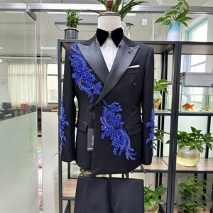 Traje de 2 Piezas para Hombre, Talla Grande, Hecho a Mano con Cuentas y Pedrería, Chaqueta de Un Solo Pecho y Pantalones, Esmoquin Brillante con Lentejuelas para Boda, Fiesta, <span class=keywords><strong>Novio</strong></span> - Product Image 2