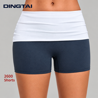 Shorts de sport Dingtai pour femme, froncés et pliables, avec bordure contrastante, extensibles dans les quatre sens, pour le yoga, la gym et la course à pied