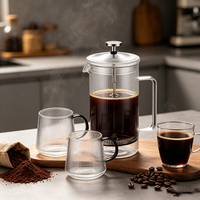 Cafetière à piston double couche 1000 ml en verre borosilicate avec filtre en acier inoxydable