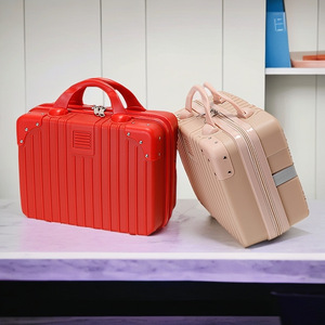 Nouvelle mini valise 14 pouces en ABS/PC, portable, pour cosmétiques, avec roulettes pivotantes, couleur unie, design à rivets - Product Image 5