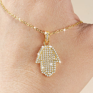 Collar de Moda Hip Hop para Hombre y Niño, con Colgante Mano de Fátima de Oro y Plata, Totalmente Incrustado con Circonitas (CZ), con Cadena de Cuerda de Latón - Product Image 3