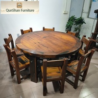 Ensemble de table à manger ronde en bois massif pour bateau |   Chaises rustiques sur piétement, mobilier de maison, cuisine, salle à manger, restaurant, marque Qunshan