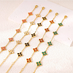 Pulseras <span class=keywords><strong>de</strong></span> Lujo <span class=keywords><strong>de</strong></span> Acero Inoxidable al por Mayor con Flores Coloridas, Joyería <span class=keywords><strong>de</strong></span> Moda, Chapado en Oro <span class=keywords><strong>de</strong></span> 18K, Zirconia, Trébol <span class=keywords><strong>de</strong></span> Cuatro <span class=keywords><strong>Hojas</strong></span>, para Mujer - Product Image 2
