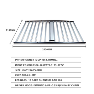 Luz de Cultivo LED <span class=keywords><strong>Quantum</strong></span> 560 de 15 Barras 1650W PF>0.95 Regulável com Conexão RJ45 em Série |   110*240cm - Product Image 2