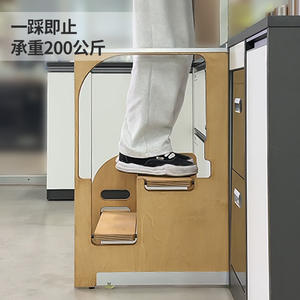 Échelle pliante multifonctionnelle à deux marches en bois et alliage d'aluminium, moderne et luxueuse, pour l'intérieur, la maison, les enfants, les appartements, les hôtels - Product Image 6