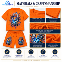 Ensemble streetwear deux pièces unisexe personnalisé en mélange de coton respirant avec t-shirt graphique imprimé cadenas explosif et short à cordon de serrage 220g