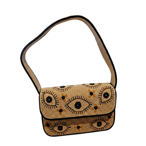 Bolso de Lona Bordado a Mano, Forma Rectangular con Diseño de Ojo, Hecho con Hilo de Algodón - Product Image 1