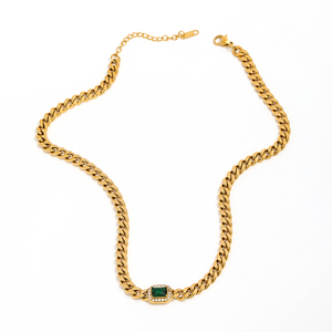 Collar de Acero Inoxidable Joolim con Baño de Oro de 18K, Lujoso, con Circonitas Cúbicas Verdes y Transparentes, Estilo Grueso, para Venta al por Mayor - Product Image 3