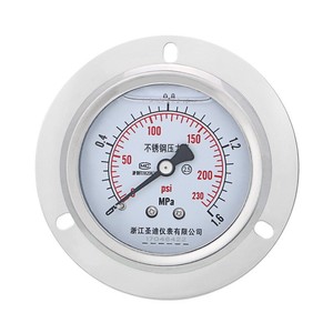 Manómetro Axial de Acero Inoxidable con Brida YN60ZTBF 87.9mm 0-1.6MPa, Llenado de Aceite, Conexión Trasera M14x1.5, Resistente a Impactos - Product Image 1
