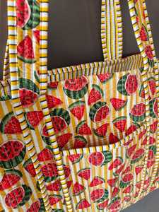 Sac fourre-tout réversible en coton matelassé à imprimé bloc, sac de marché fait main, sac à bandoulière - Product Image 3