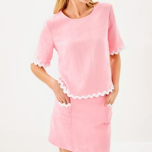 Conjunto de Lino Casual para Mujer, Estilo Moderno, Bordado de Conchas, Sexy, de Algodón, Dos Piezas, Venta Caliente OEM - Product Image 4