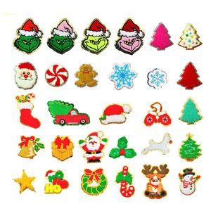 Vente directe usine – Patch en chenille thermocollant Noël : Père Noël, renne, homme en pain d'épices, avec bordure dorée/argentée - Product Image 1