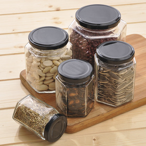 Hexagonal Glass <b>Jars</b> <b>With</b> <b>Lids</b> 501-800Ml Food Storage Container For Honey Jam Vegetables Snacks - Product Image 2