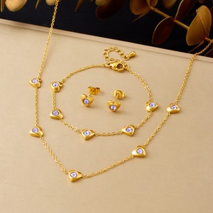 Heart-Shaped Gold Plated Jewelry <b>Set</b> With Purple Stones Stainless Steel Necklace <b>Bracelet</b> Earrings Gift <b>Set</b> - Product Image 1