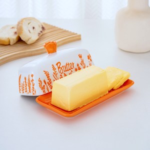 Mantequillera de Cerámica Naranja con Diseño Floral y Tapa de Rosa, Hermética para Conservar la Frescura, Forma Rectangular, de Una Sola Capa - Product Image 6