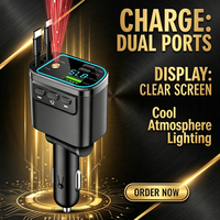 Chargeur de voiture rétractable 5 en 1 avec transmetteur FM et adaptateur Starlight pour iPhone et Android
