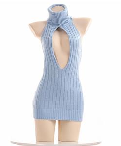 Pull-over en maille ajourée à col roulé et dos nu pour femme, style sexy et tendance, collection automne - Product Image 6