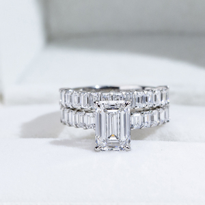 Anillo de compromiso Messi Jewelry MSR-2171 de platino con diamante cultivado de corte radiante - Product Image 2