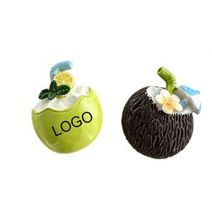 Imán de Resina para Refrigerador con Logotipo Personalizado, Impresión Serigrafiada, Diseño de Jugo de Frutas, Bebida Refrescante de Verano, Postre, Adorno de Playa con Coco - Product Image 1